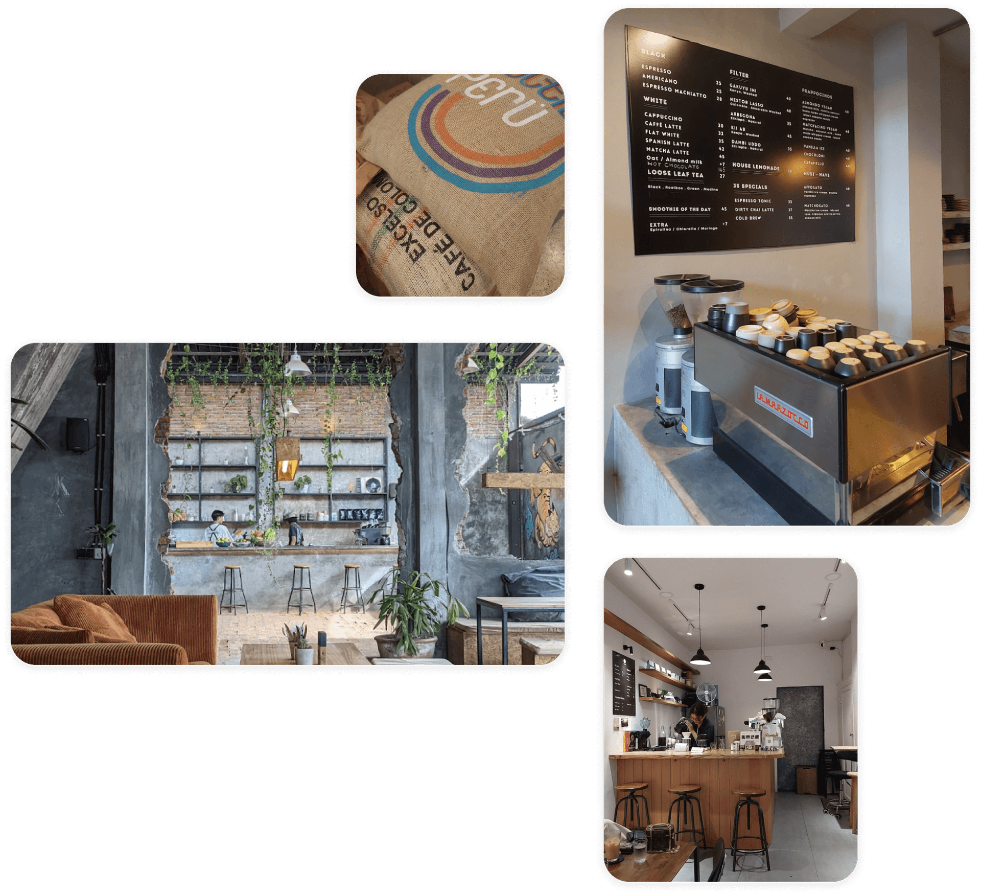 Moodboard of different specialty coffee places